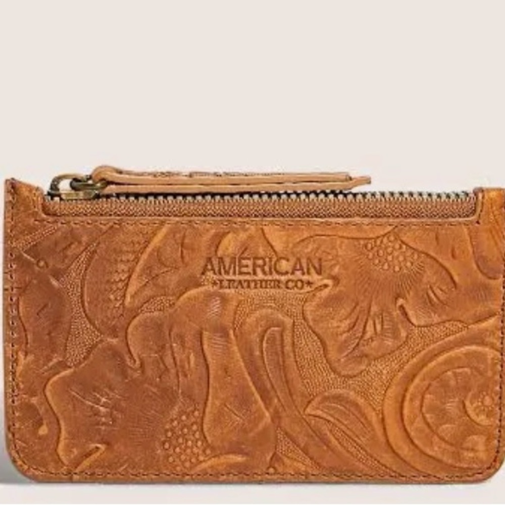 American Leather Co. Tan Embossed Leather Zip Wallet